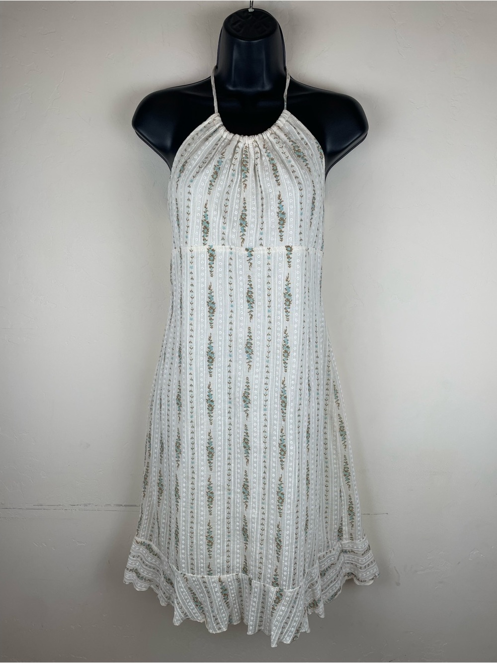 Aqua Blues White Halter Dress with Subtle Floral Detail